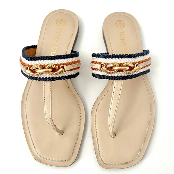 Shoes - TORY BURCH | Jessa Leather Thong Sandal Dulce De Leche and Tan cream Size 6.5
